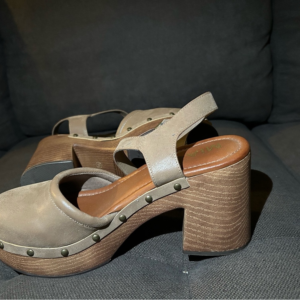 MIA Taupe Platform Mules with Stud Accents